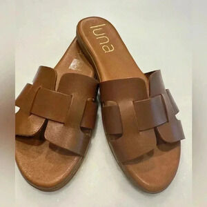 Luna brown leather slip on sandals size EU 38 US 7.5 NEW